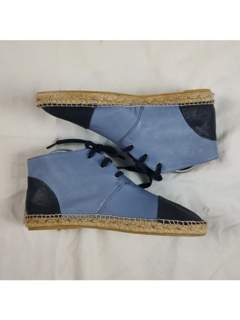 Charles David Two-Tone Blue Leather Lace Up Espadrilles Euro 38 Made in Spain